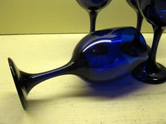 Vintage Libbey Glass Premiere Cobalt Blue (4) Water Goblets Tulip Shaped 7 1/4″