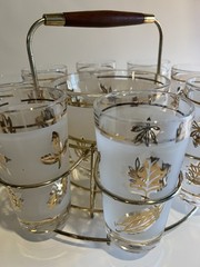 Vintage Libby Gold Leaf Bar Set 60’s Highball Glasses MCM