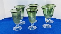 Artland Iris Footed Ice Tea/Wine/Water Glasses, Sage, Set of 6, Pre-Owned