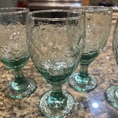 Set of 4 Libbey Green Water Glass Goblets Orchard Fruit 7″ tall 12 fl oz Vintage