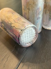 Studio Art Glass Tumbler Blush Pink Purple Gold Abstract Floral Frosted Set of 4