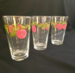 Vtg Franciscan Apple Pattern Embossed Drinking Glasses 6″ Tall Set of 3 #1065