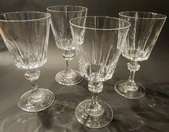 Vintage Set Of 4 Crystal Wine/ Water Glasses With Diamond Stem 5.75″ Tall