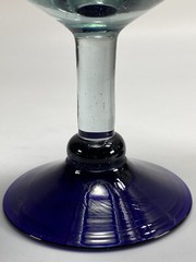 Pretty 16oz Hand Blown Wine Glasses Blue Rimmed and Footed 7 3/4″ Tall