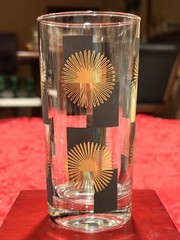 Classic MCM Atomic Starburst Glasses Black Gold Checkerboard 8pc Set Ex Cond