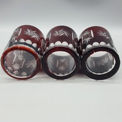 3 Vintage Bohemian Ruby Red Cut to Clear 1-Cup Drinking Glasses