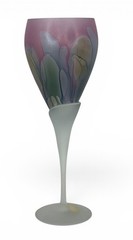 Rueven Hand Painted Art Glass Wine Goblet Nouveau Art Glass Co USA Frosted Stem