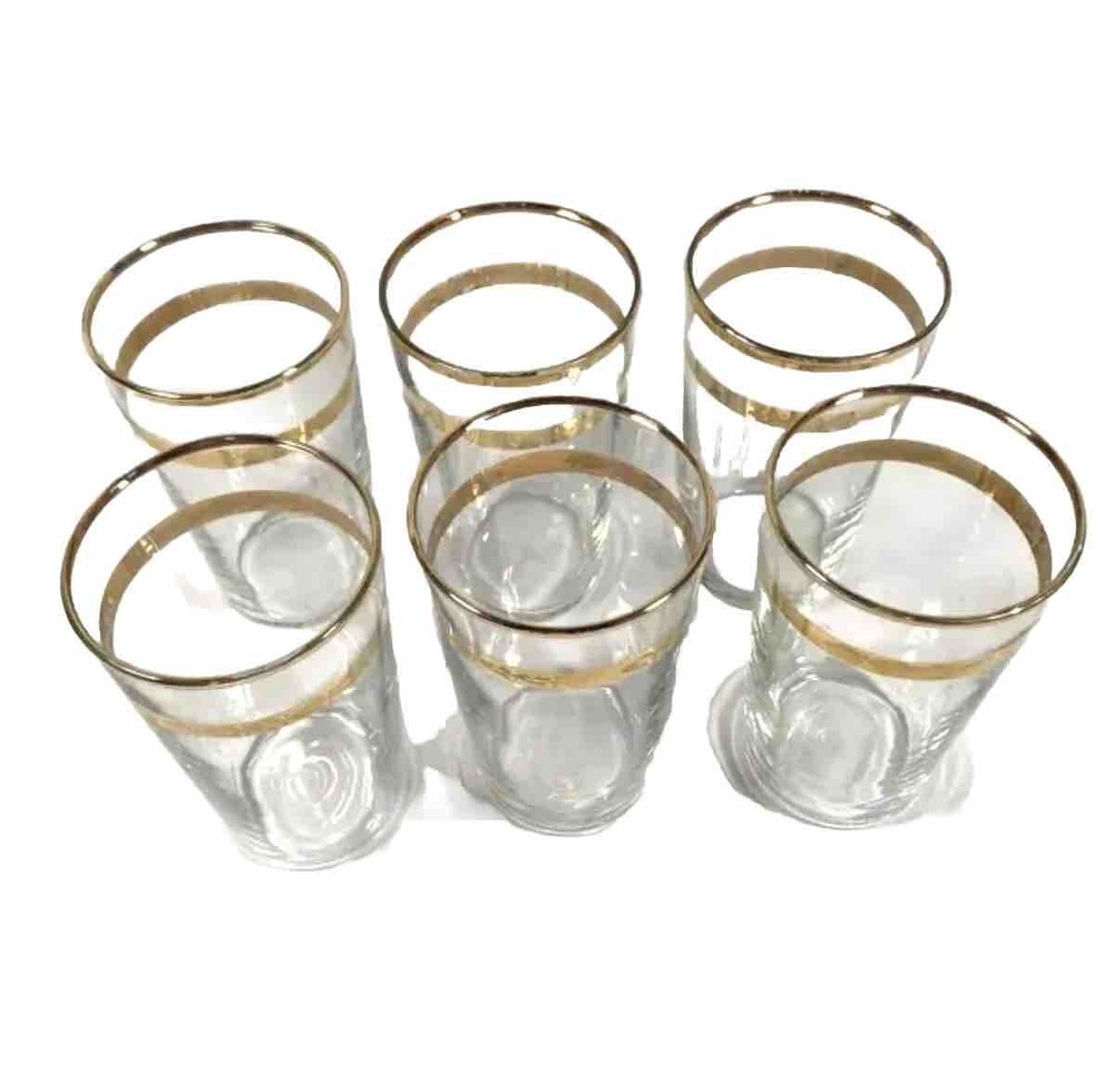 Vintage Gold Rim Cocktail Glasses MCM Set Of 6 Barware Appx 5” Entertaining