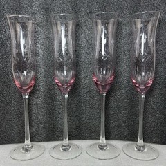 Lenox Etched Heather Pink Champagne Flutes Clear Stems 11” Retired Set Of 4
