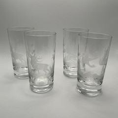 Set of 4 Vintage Wheel Etched Wildlife Highball Glasses | Heavy Sham Barware