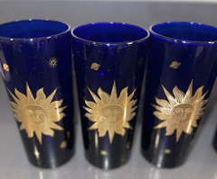 Vintage Set of 8 Culver Made in USA Blue 6’ Celestial tumbler glass cups