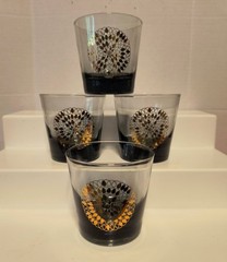 4 MCM BARWARE ATOMIC GOLD STARBURST ROCK GLASSES / FEDERAL GLASS/ 3.5 in