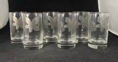 Libbey Platinum Leaves Tumbler Glasses Oak Elm Foliage Set Of Six Vintage MCM