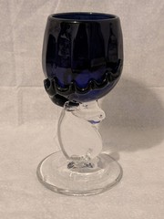 2 Cobalt GLOWY! Art Glass STAG DEER ELK Wine Glasses Silver Black Signed Dated