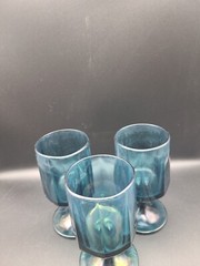 Vintage Indiana Colony Nouveau Blue Goblet Glasses 6.25″ Set Of 3 Riviera