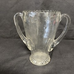 Etched Glass 2 Handled Vintage Loving Cup w/Cattails