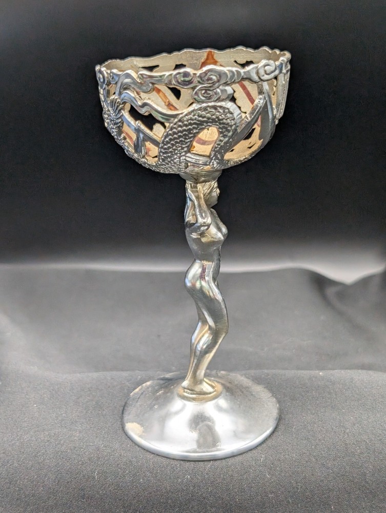1 Vintage Art Deco Candle / paperweight Holder Chrome Nude Stem Risque 1950s