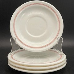 Pyrex Pink Banded/Striped 4 Piece Cup Saucers c1960s Made in England