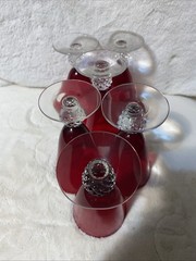 6 Morgantown (1930’s?)Ruby Red Golf Ball Stem 4 7/8″ 4 oz. Footed Juice Tumblers