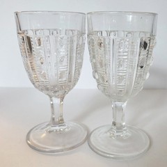 EAPG Bellaire Goblet Glasses Water Wine Panelled Long Jewels Set of 2 circa 1889