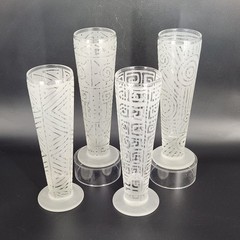 Set of 4 Hand Blown Signed Glass Pilsners Barware 9.5″T «It’s A Blast» Studio AZ
