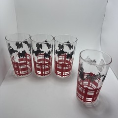 4 Vtg Federal Scotty Dog Terrier Tumblers Bar Ware Black/Red & 6 mini tumblers