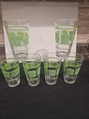 Set of 6 Vintage Libbey Shamrock Clover Glass Tumblers