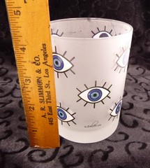 Culver Glass Old Fashion Drinking Glass frosted blue Evil Eye Barware