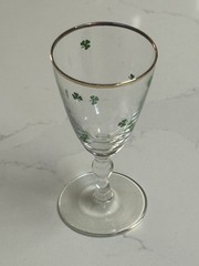 VTGE Set 6 Irish Shamrock Cordial Glass Green Clover Gold Rim Stemware Barware