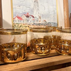 Set of 4 Culver Ltd. Antigua Old Fashioned Bar Glasses Trimmed In 22kt Gold