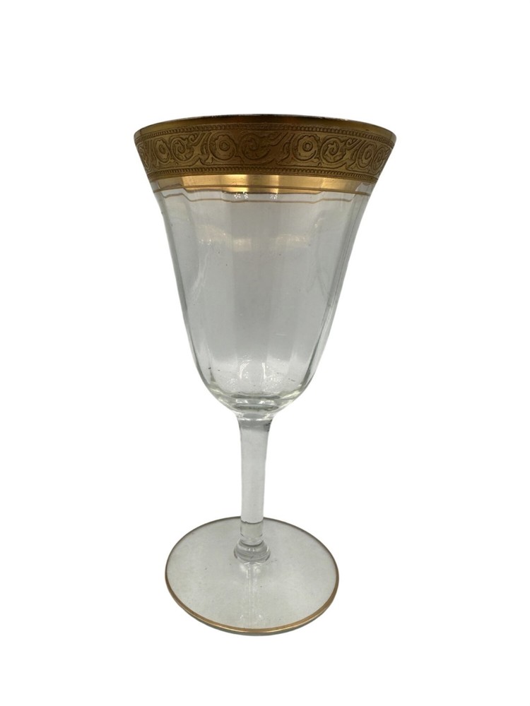 Vintage Tiffin Franciscan Crystal Goblet Minton Stem 14196 Gold Scroll Band