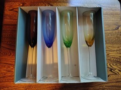 2 Sets of 4 Lenox Champagne Flutes Glasses in Green, Blue, Amber & Amethyst NEW