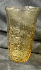 Vintage Anchor Hocking Spring Song Daisy Amber Gold Glass Tumbler Set Of 4