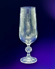Bohemian Crystal «CASCADE» Needle Etched Elegant Fluted Champagne Glass 6-3/4″