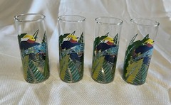 Vintage Set of 4 Panache Toucan Parrot Birds Colorful Highball Tumbler Glasses