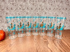 RARE Mid Century Federal Glasses Persian Women Horse MCM High Ball Culver Gold