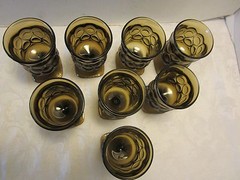 Vintage MCM Set 8 Noritake Glass footed goblets Spotlight brown 4 Oz. Japan 1970