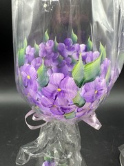 Set Of 2 Hand Painted Violet, Floral Purple Flower Wine Glass 9.25” Tall (M)
