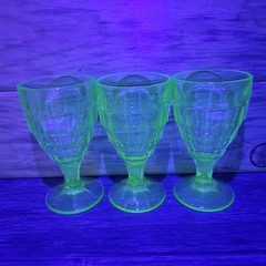 3 VINTAGE Hazel Atlas Glowing Depression Glass Company COLONIAL BLOCK GOBLETS