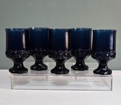 Set of 5 MCM Madeira Dark Blue Glass Goblets by FRANCISCAN Tiffin ~5.5 inches~