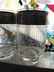 Culver Tyrol Footed Tumbler Glasses, Embossed silver trim footed tumbler Set 7