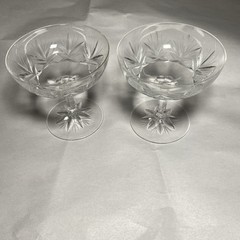Pair of CRYSTAL CUT SHERBET ICE CREAM GLASSES CROSS & OLIVE 3.25 TALL