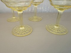 Beautiful Set of 4 Anchor Hocking Topaz Yellow Block Optic Sherbets Or Coupes
