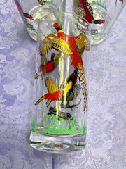 SET OF 5 Vintage Hazel Atlas Gold Pheasant High Ball Bar Ware Glasses, 5.25”