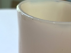 VINTAGE PINK MILK GLASS CUP GOES TO OPALESCENT AT RIM MADE IN USA