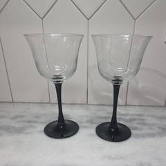 Luminarc Black Stemmed Tulip Wine Glasses, Set of 2, Vtg Domino Design, Stemware