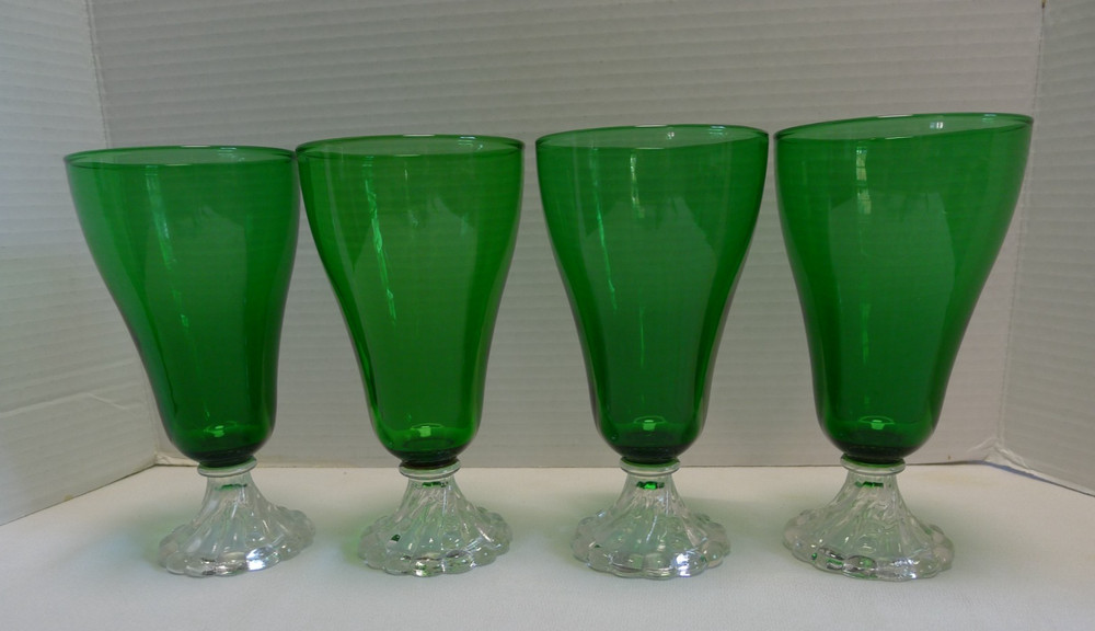 Anchor Hocking Forest Green Bubble Water Glass Goblets 6-5/8″ set of 4