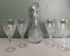 Shannon Godinger DUBLIN 24% LEAD CRYSTAL Goblet / Wine Glasses and Decanter Set