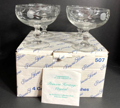 Set of 4 Princess House Dessert Dish 8 oz 4 1/2″ Heritage Etched Crystal 507