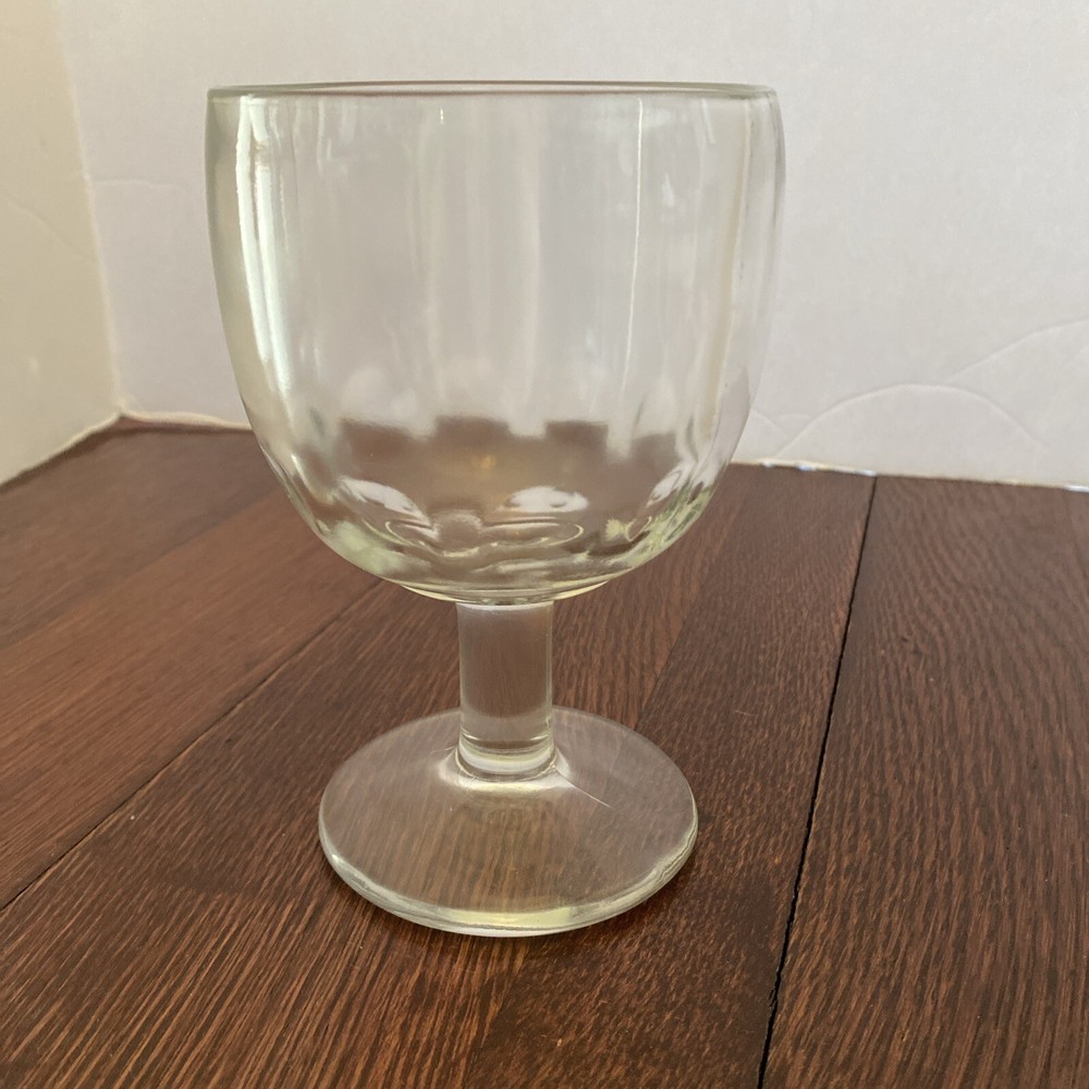 Vintage Clear Glass Thumbprint Goblet Schooners Thick Glass Wide Base